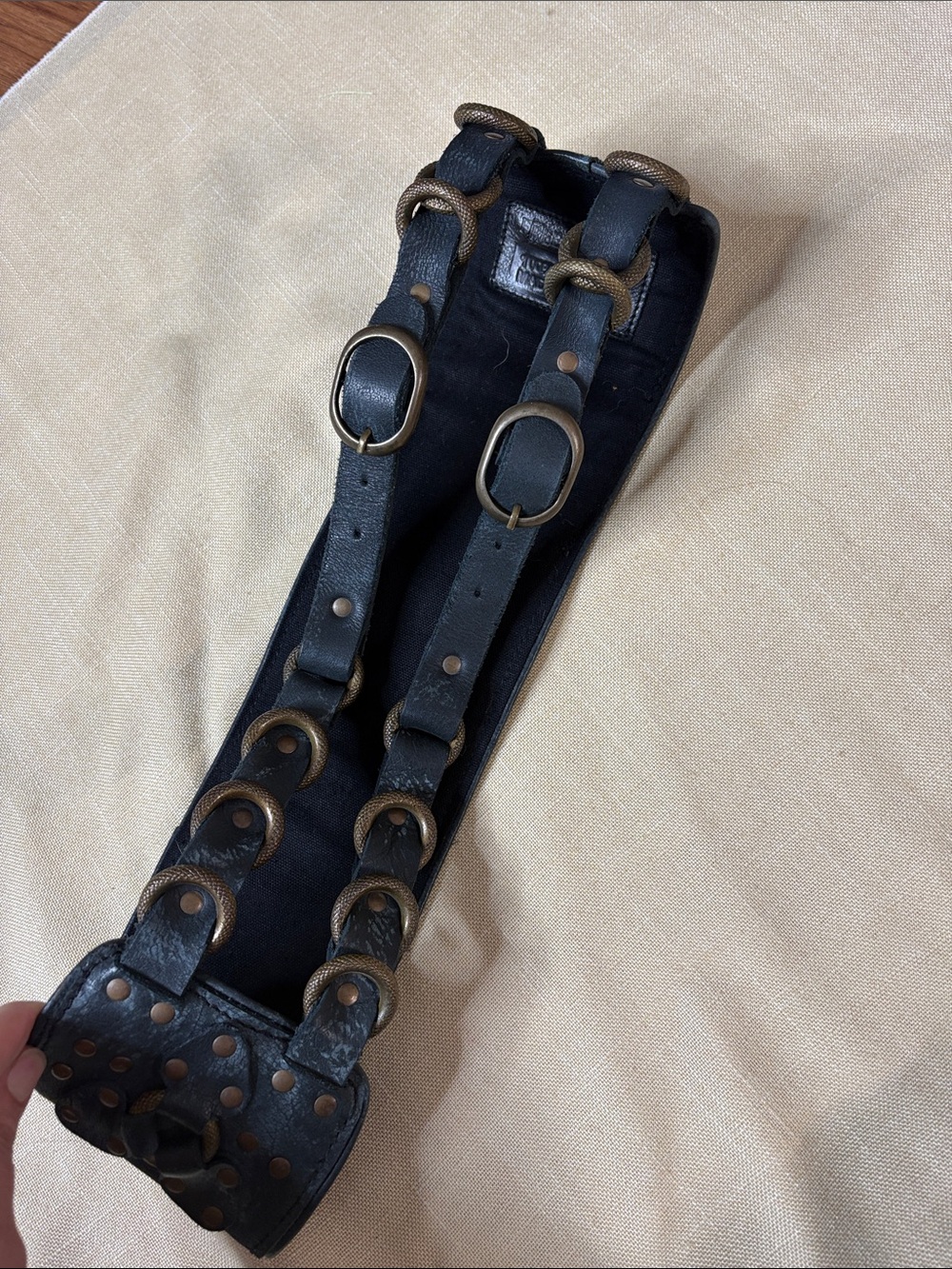Free People Blue Leather Double-Strap Ring Detail Belt